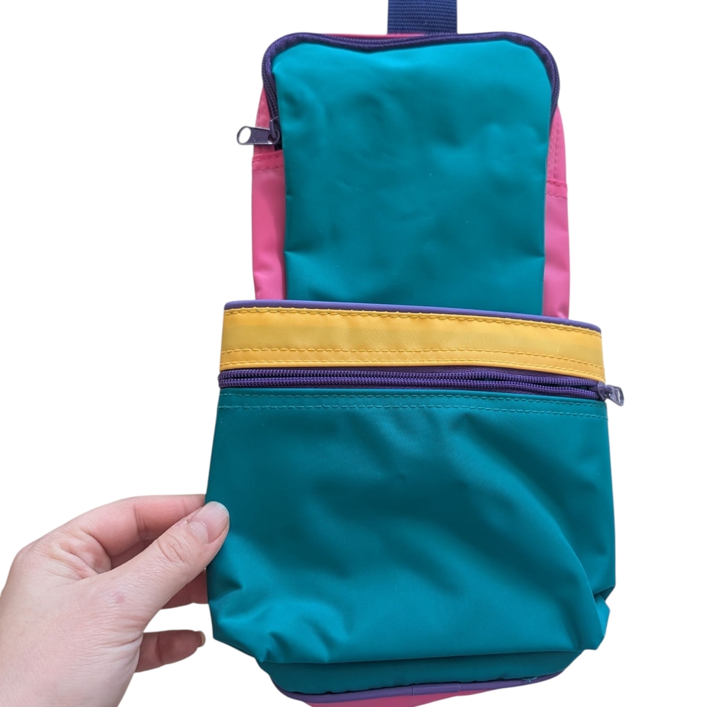 Vtg 80s Color Block Neon Retro Toiletry Cosmetic Travel LunchBag 13" X 6" Avon
